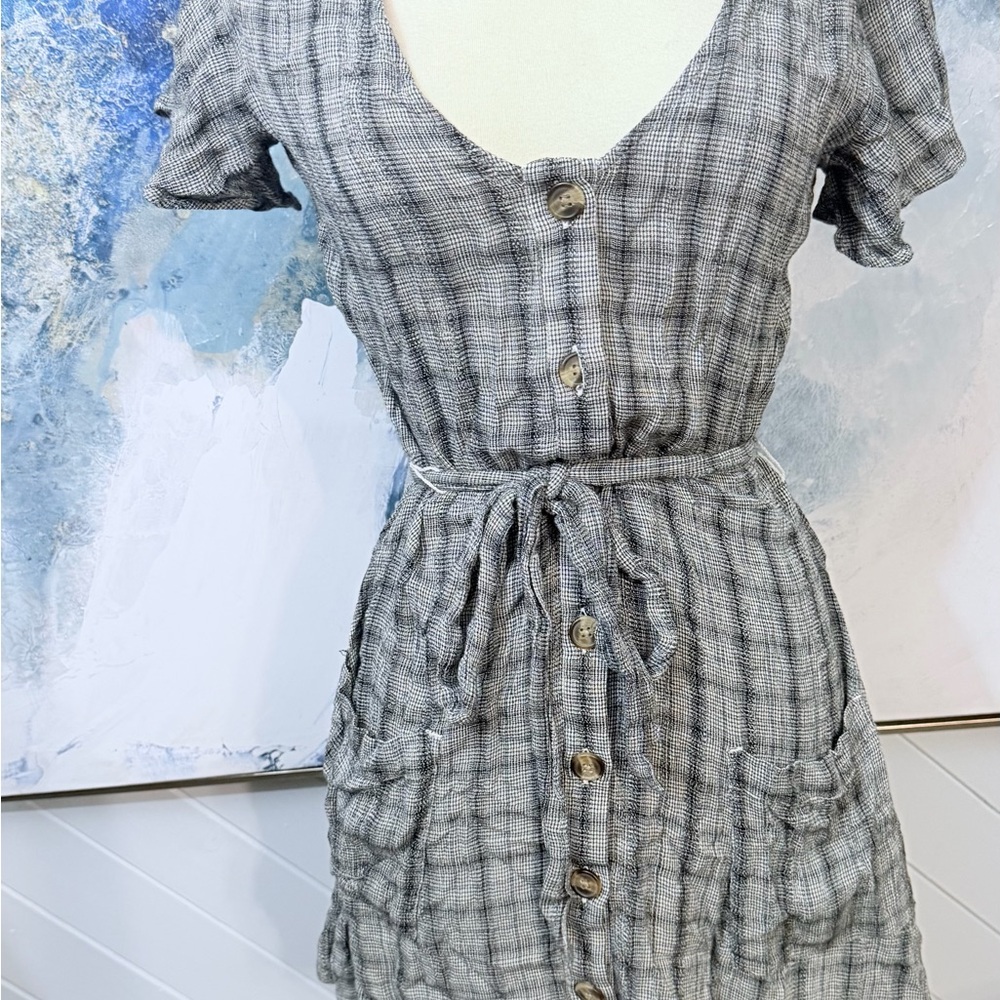 American Eagle Outfitters Gray Plaid Button-Front Mini Dress